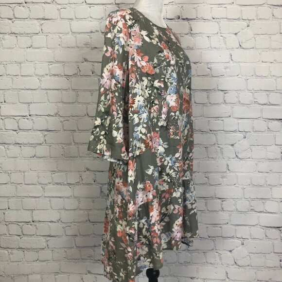 J Jill Love Linen Floral Dress Petite Size PM 100% Linen Green Pockets - Picture 2 of 10